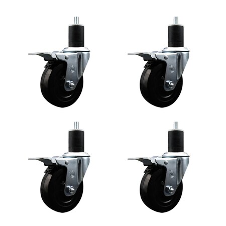 Service Caster 4'' SS Soft Rubber Swivel 1-3/4'' Expanding Stem Caster Set Total Lock Brake, 4PK SCC-SSEXTTL20S414-SRS-134-4